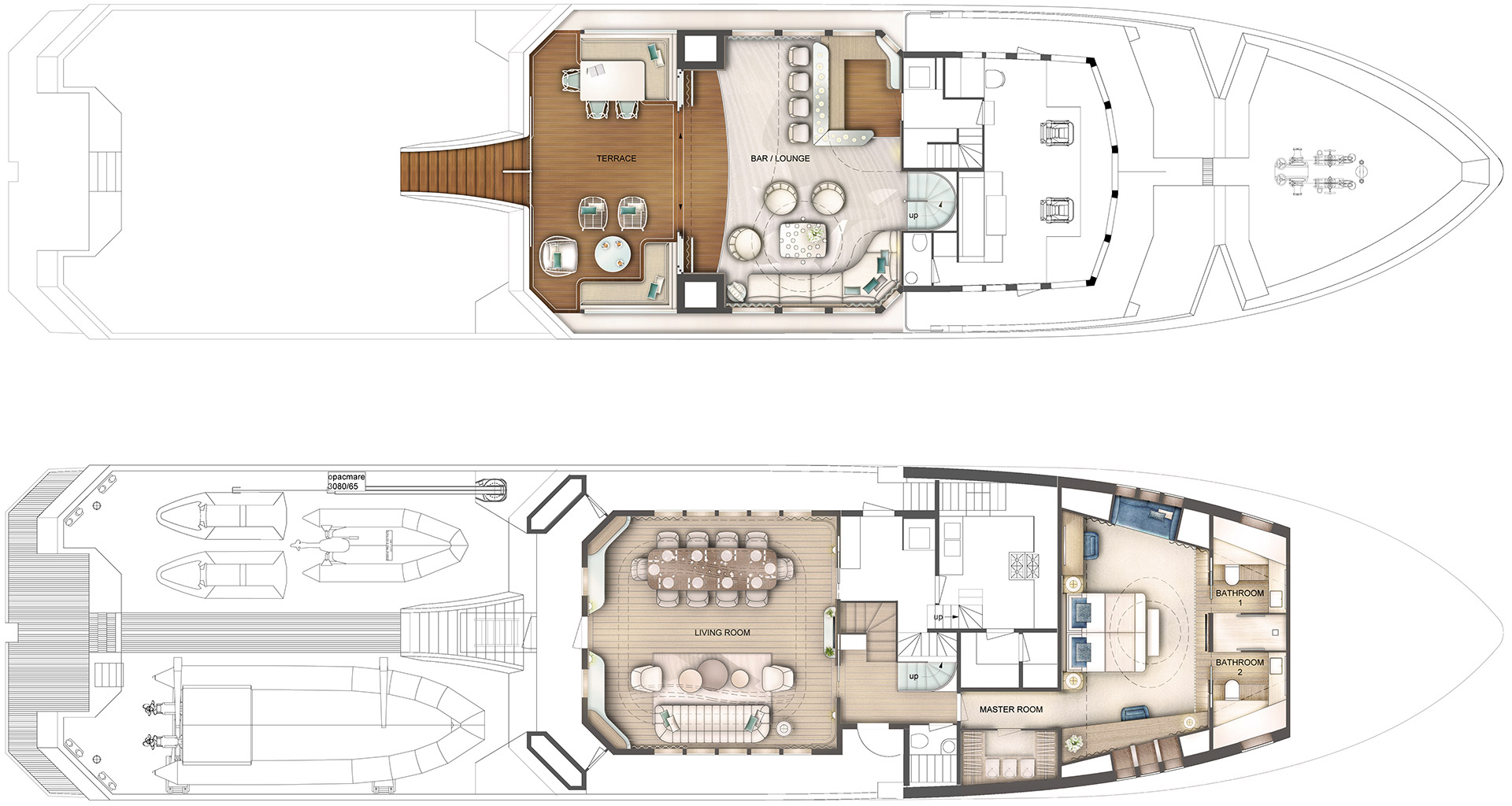Interior design for the boat OCEA 125 XP by Borella Art Design