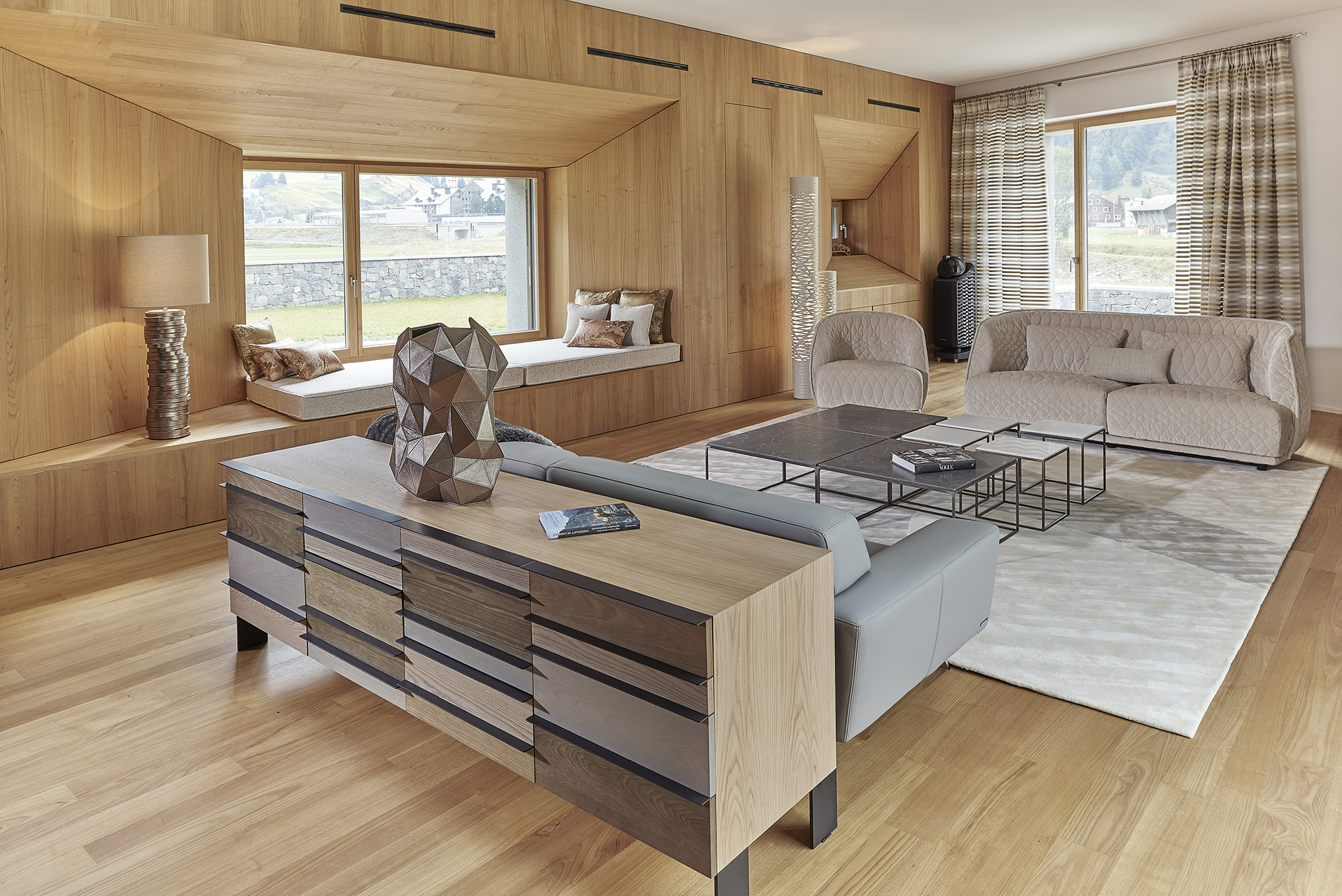 Lounge of a luxurious villa in Alps by Borella Art Design