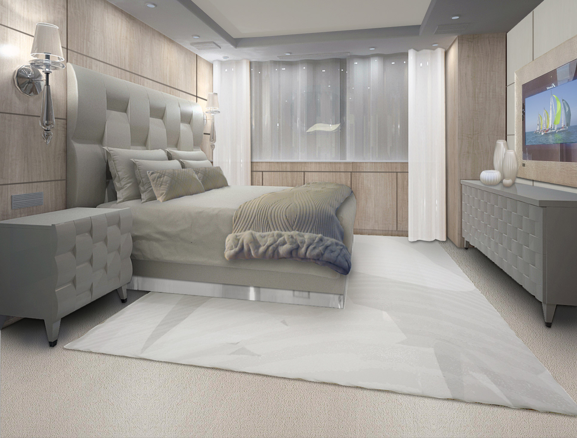 Master Room d’un voilier par l’agence Borella Art Design